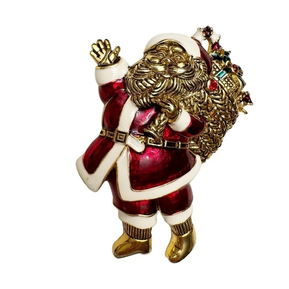 Vintage Jewelry - Christmas Santa High-End Enamel Vintage Figural Pin Brooch